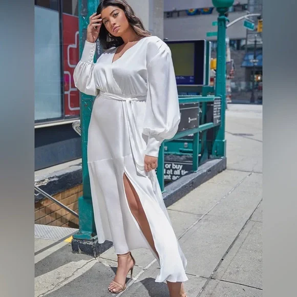 eloquii satin maxi dress ELOQUII Women's Plus Size Satin Maxi Dress
